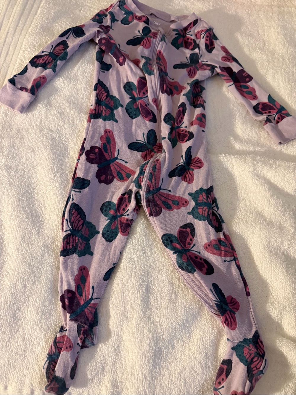 dip Lavender Footed One-Piece with Pink and Teal Butterflies